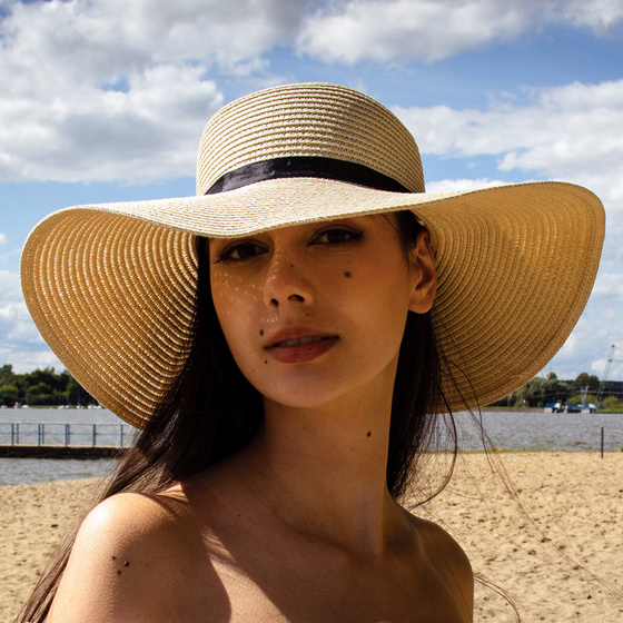 KAPELUSZ słomiany DAMSKI pleciony letni SŁOMKOWY plażowy duże rondo