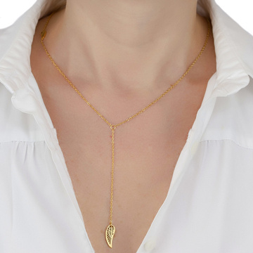 Naszyjnik długi STAL SZLACHETNA POZŁACANA skrzydło