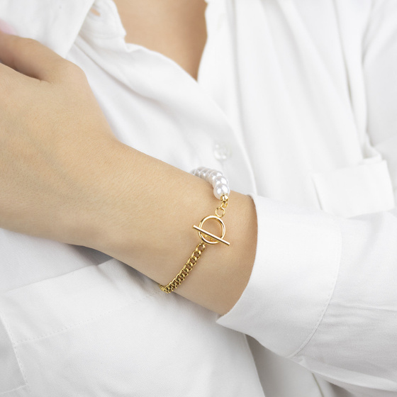 Bransoletka perły STAL SZLACHETNA POZŁACANA gold