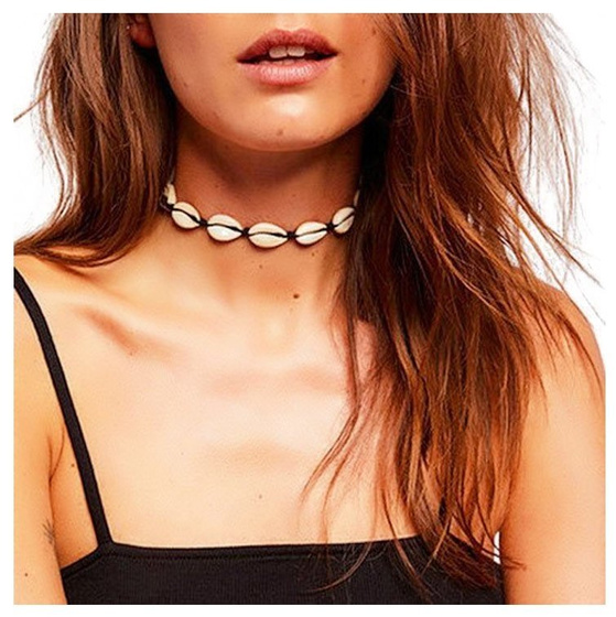 CHOKER naszyjnik DŁUGI wiązany MUSZLE muszelki