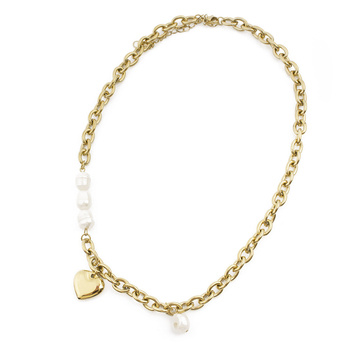 Naszyjnik ŁAŃCUCH perły STAL SZLACHETNA POZŁACANA