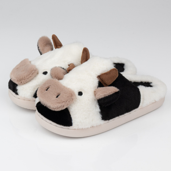 KAPCIE damskie Ciepłe PLUSZOWE CIAPY OCIEPLANE KROWA KRÓWKA r. 35-36