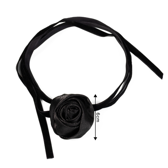 Naszyjnik CHOKER ozdobny KWIAT na szyję RÓŻA na wstążce DELIKATNY CZARNY