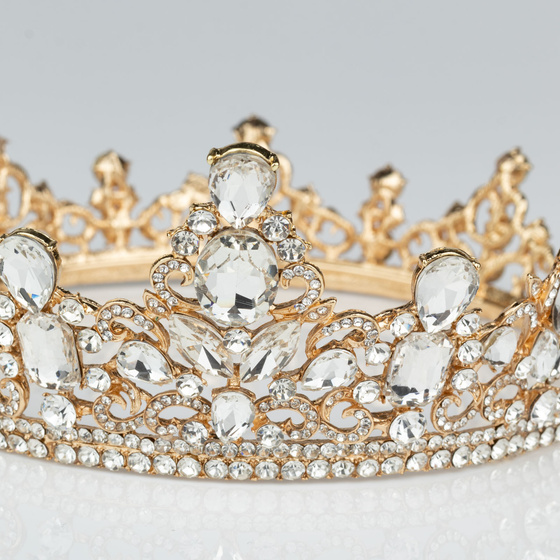 KORONA Diadem Tiara MISS GLOW ŚLUBNA ZŁOTA cyrkonie KRYSZTAŁY