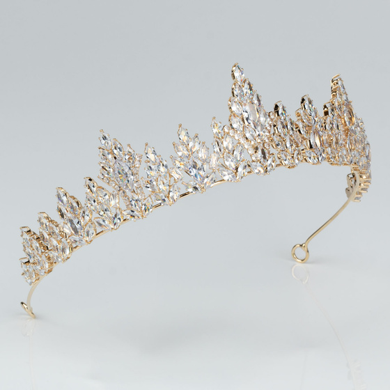 DIADEM Korona Tiara MISS GLOW ŚLUBNY ZŁOTY cyrkonie KRYSZTAŁY