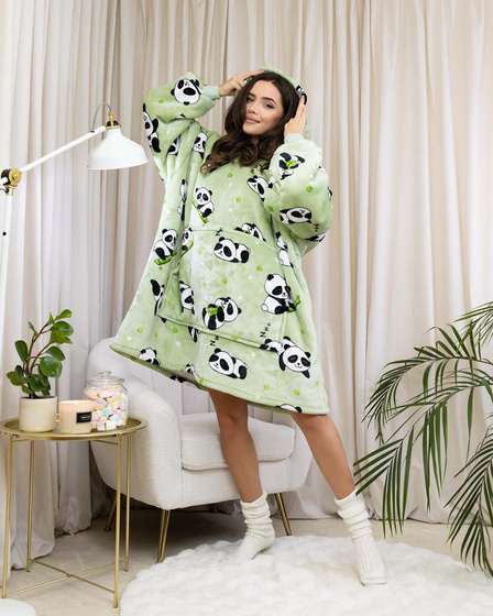 KOCOBLUZA KOC BLUZA CIEPŁA 2w1 GRUBA XXL FUTRZAK POLAR z kapturem OVERSIZE