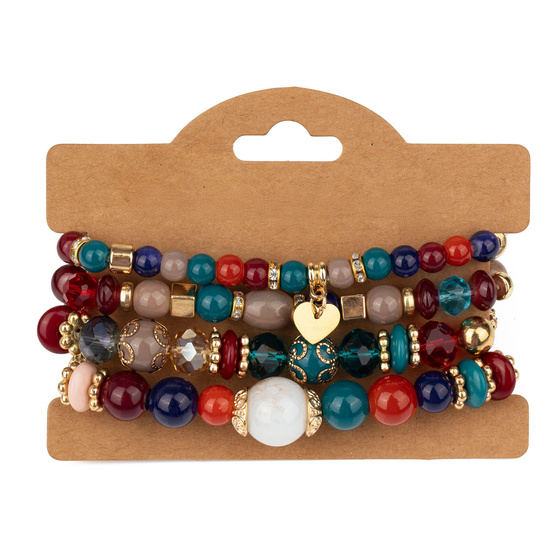 BRANSOLETKI damskie koraliki serce ZESTAW 4 sztuki