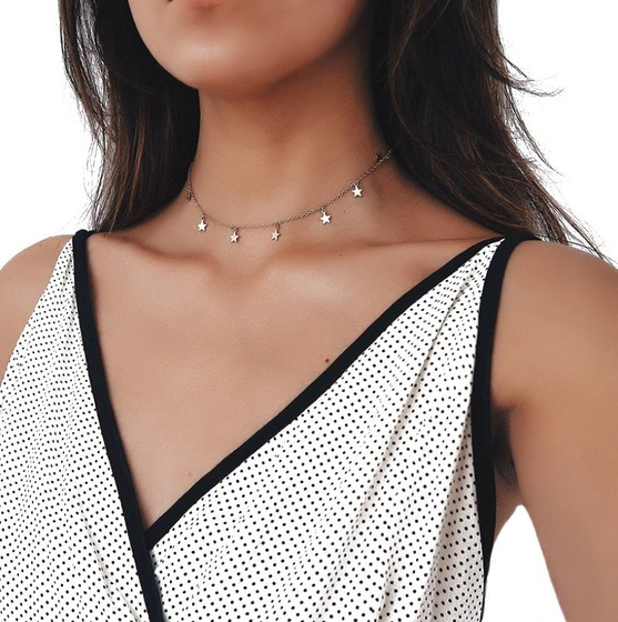 CHOKER naszyjnik GWIAZDKI delikatny SREBRNY