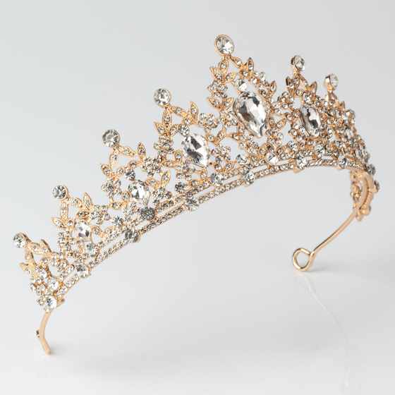 DIADEM Korona Tiara MISS GLOW ŚLUBNY ZŁOTY cyrkonie KRYSZTAŁY
