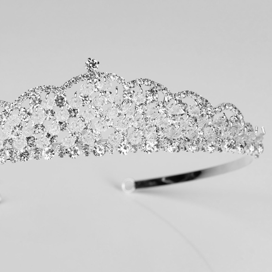 DIADEM Korona Tiara MISS GLOW ŚLUBNY srebrny cyrkonie KRYSZTAŁY