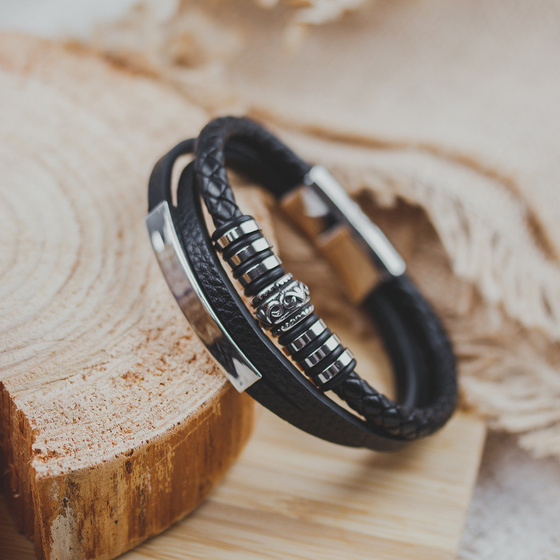 Bransoletka MĘSKA STAL SZLACHETNA 316L SKÓRA