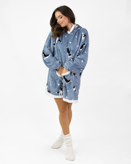 KOCOBLUZA KOC BLUZA CIEPŁA 2w1 GRUBA XXL FUTRZAK POLAR z kapturem OVERSIZE