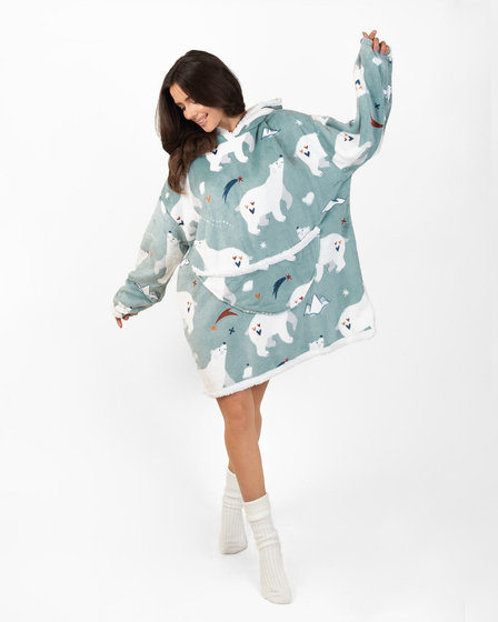 KOCOBLUZA KOC BLUZA CIEPŁA 2w1 GRUBA XXL FUTRZAK POLAR z kapturem OVERSIZE