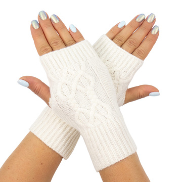 RĘKAWICZKI CIEPŁE bez palców warkocz elastyczne MITENKI krótkie damskie