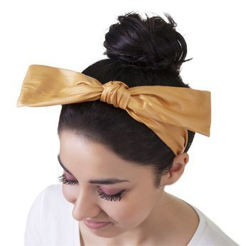 OPASKA DO WŁOSÓW skóra DUŻA KOKARDA musztardowa