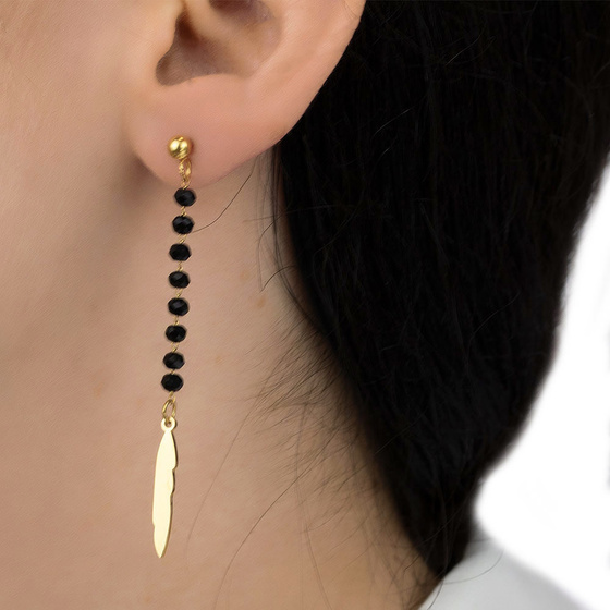 Kolczyki WISZĄCE pióro STAL SZLACHETNA POZŁACANA