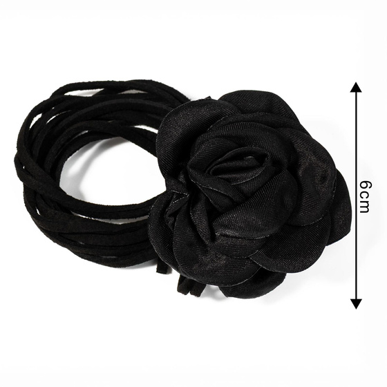 CHOKER Naszyjnik ozdobny KWIAT na szyję róża na rzemyku elegancki czarny