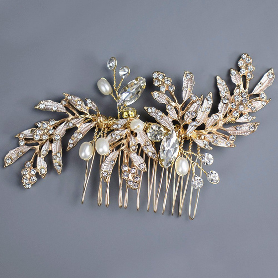 OZDOBA grzebyk do włosów ŚLUBNA cyrkonie ZŁOTA