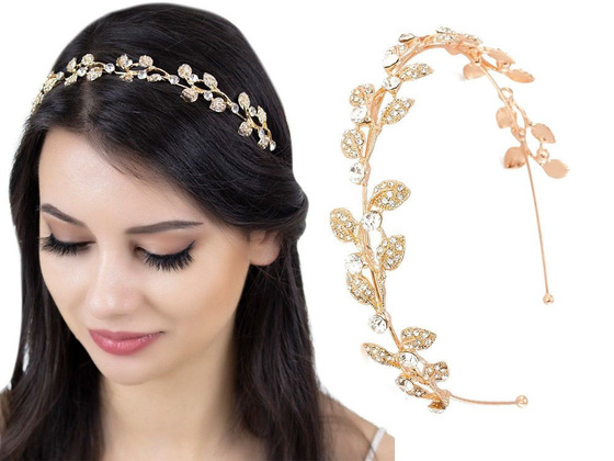 OZDOBA DO WŁOSÓW ŚLUBNA opaska ZŁOTA listki