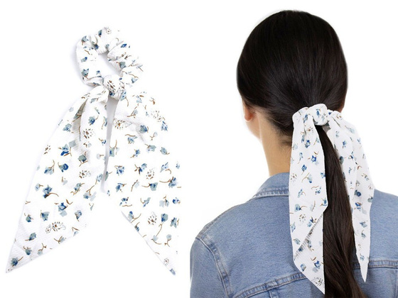 GUMKA do włosów APASZKA scrunchies BIAŁA kwiaty