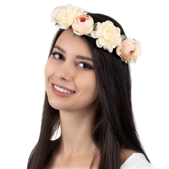 WIANEK NA GŁOWĘ piwonie KWIATY ecru ŚLUBNY