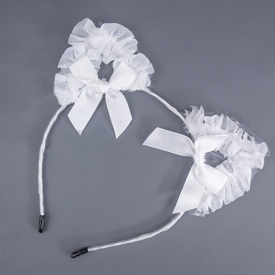 OPASKA DO WŁOSÓW koronka biała PANIEŃSKI kokardki KOCIE uszy
