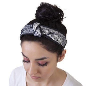 OPASKA DO WŁOSÓW srebrna CEKINY matowe WĘZEŁ supeł