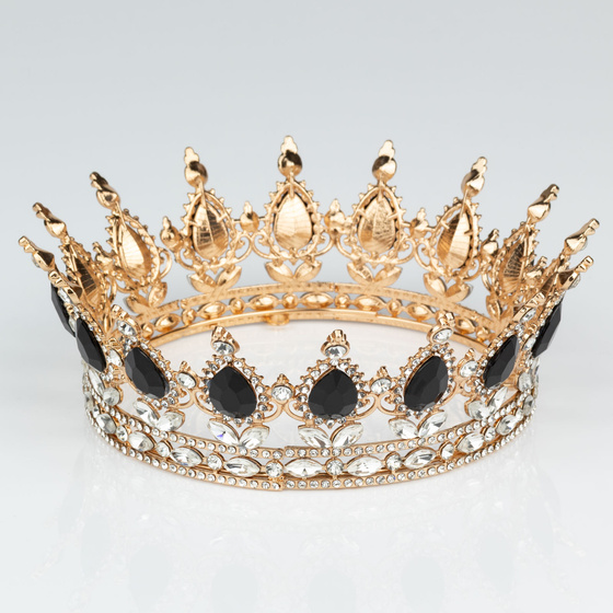 KORONA Diadem Tiara MISS GLOW Wieczorowa CZARNE cyrkonie KRYSZTAŁ
