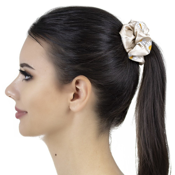 GUMKA frotka do włosów SCRUNCHIES kwiaty BEŻOWA