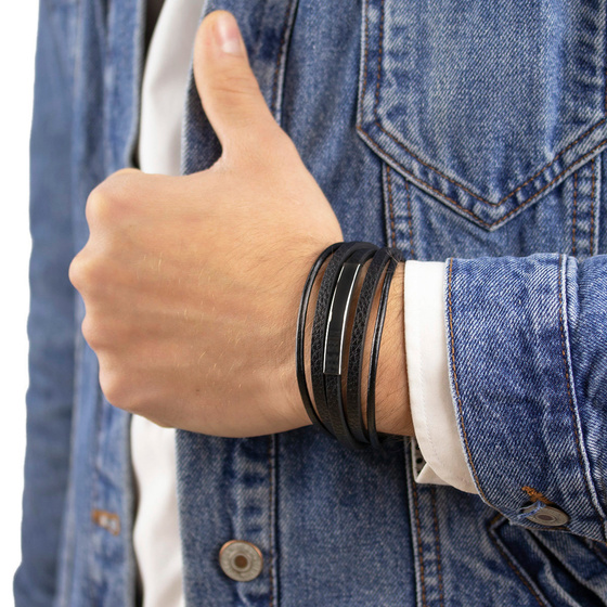 Bransoletka PLECIONA  STAL SZLACHETNA 316L SKÓRA