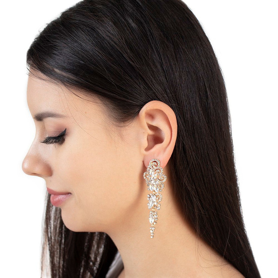 KOLCZYKI złote CYRKONIE wiszące ŚLUBNE długie