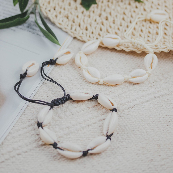 BRANSOLETKA damska sznurek MUSZLE muszelki CZARNA