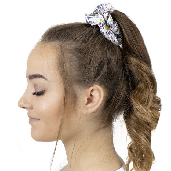 GUMKA DO WŁOSÓW biała SCRUNCHIES kwiaty FROTKA