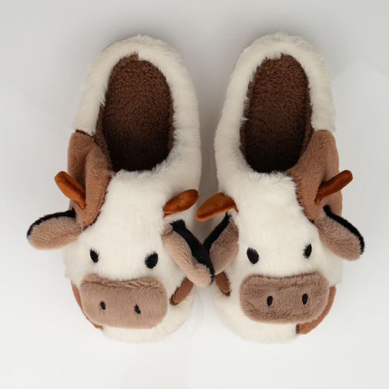 KAPCIE damskie Ciepłe PLUSZOWE CIAPY OCIEPLANE KROWA KRÓWKA r. 35-36