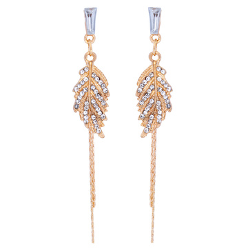 KOLCZYKI LISTKI eleganckie CYRKONIE długie WISZĄCE Boho