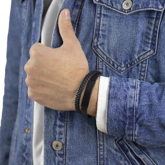 Bransoletka męska STAL SZLACHETNA 316L SKÓRA