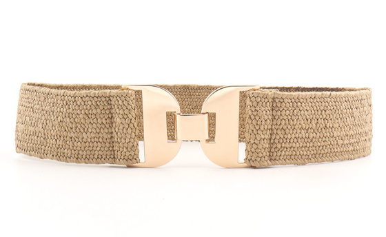 PASEK PLECIONY damski Alessio słomiany BEŻOWY ELASTYCZNY LATO rozmiar M