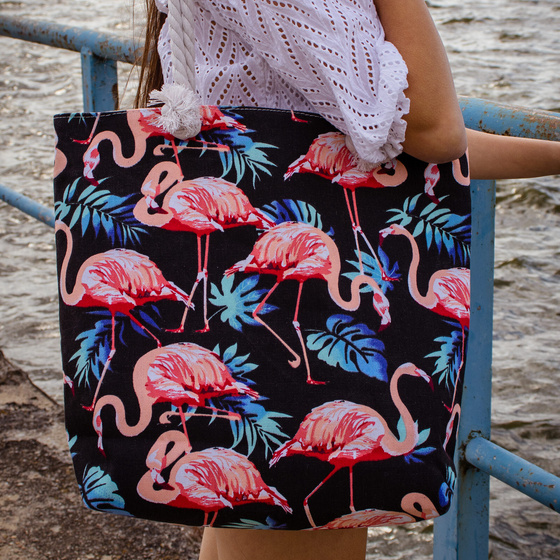 TOREBKA DAMSKA na ramię TORBA duża BOHO PLAŻOWA shopper pojemna FLAMINGI
