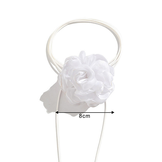 Naszyjnik CHOKER ozdobny RÓŻA na szyję KWIAT na rzemyku elegancki BIAŁY