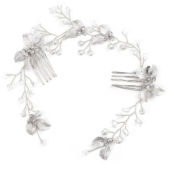 OZDOBA ŚLUBNA do włosów damska PEREŁKI cyrkonie ślub GRZEBYK