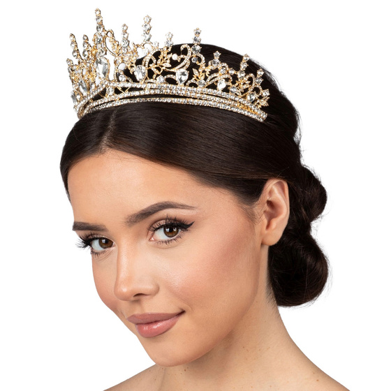 DIADEM Korona Tiara MISS GLOW ŚLUBNY ZŁOTY cyrkonie KRYSZTAŁY