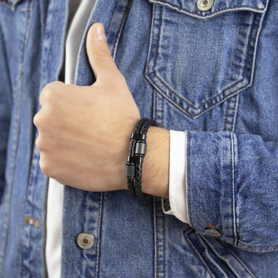 Bransoletka PLECIONA STAL SZLACHETNA 316L SKÓRA