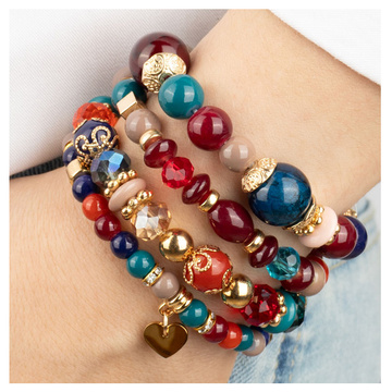 BRANSOLETKI damskie koraliki serce ZESTAW 4 sztuki