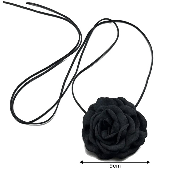 Naszyjnik CHOKER ozdobny KWIAT na szyję róża na rzemyku elegancki czarny