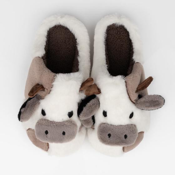 KAPCIE damskie Ciepłe PLUSZOWE CIAPY OCIEPLANE KROWA KRÓWKA r. 38-39