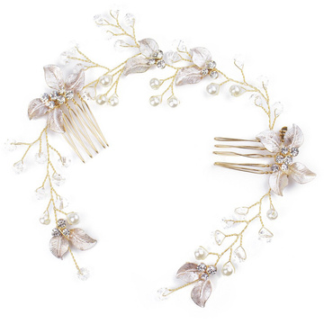 OZDOBA ŚLUBNA do włosów GRZEBYK gałązka złota PEREŁKI ślub