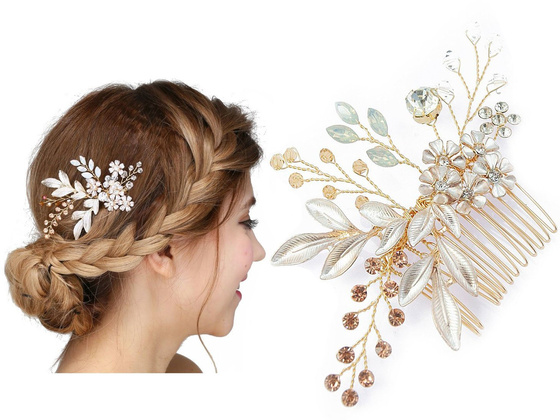 OZDOBA do włosów ŚLUBNA grzebyk CYRKONIE złota