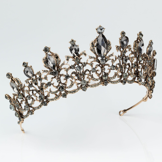 DIADEM Korona Tiara MISS GLOW Wieczorowy CZARNE cyrkonie KRYSZTAŁY