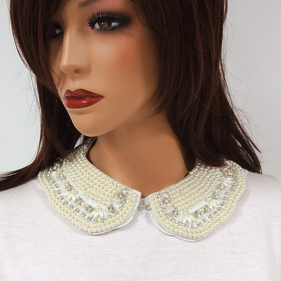 NASZYJNIK KOŁNIERZ na haftkę PEREŁKI cyrkonie