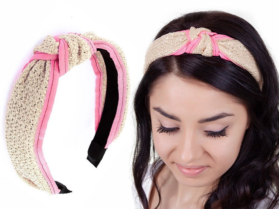 OPASKA DO WŁOSÓW pleciona RAFIA neon WĘZEŁ różowa